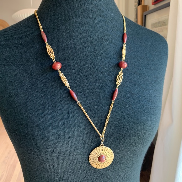 Sarah Coventry Jewelry - Sarah Coventry Safari Red Medallion Gold Necklace
